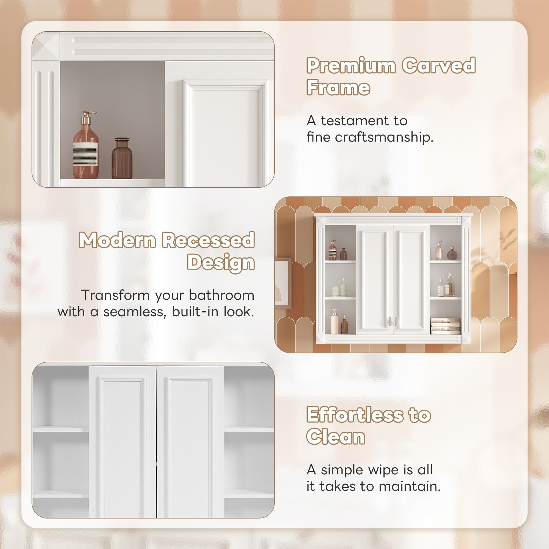 36'' x 28'' Medicine Cabinet, Wall Mounted Bathroom Storage Cabinet, with 1 Adjustable Shelf, Wall-Mounted Medicine Cabinet for Bathroom, Soft-Closing Hinges, Swing-Open Doors