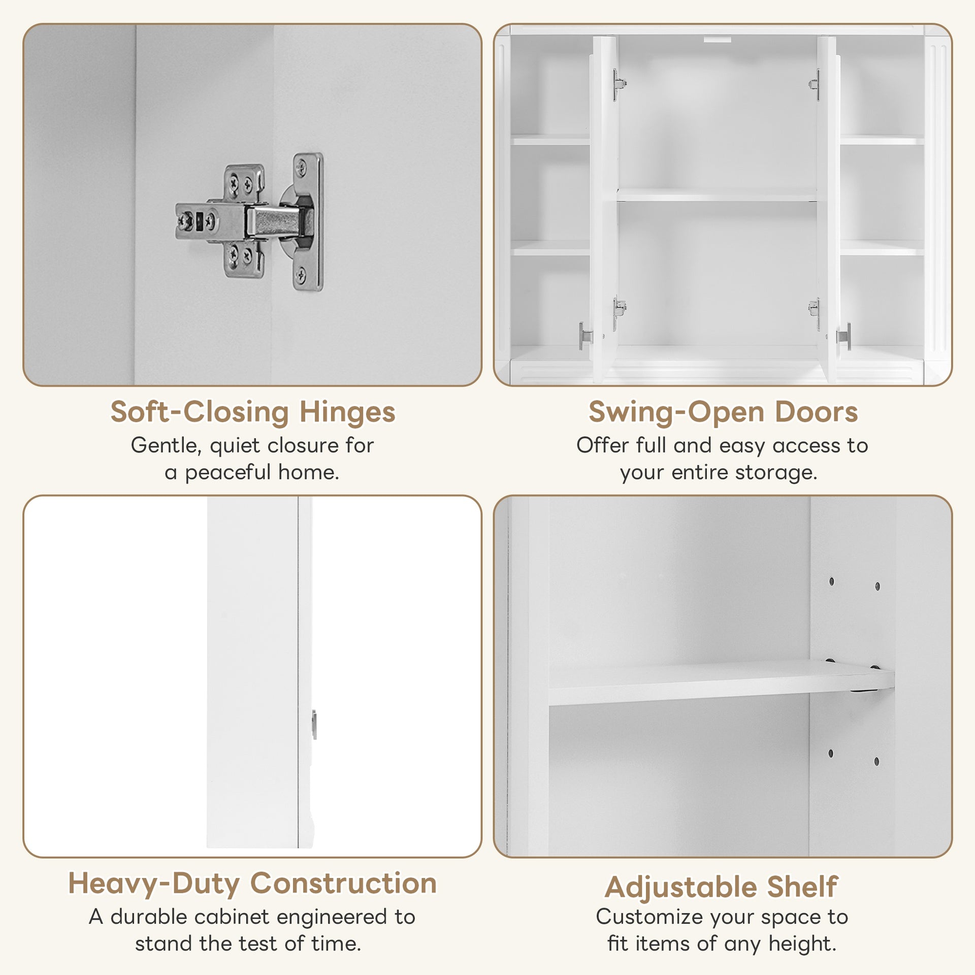 36'' x 28'' Medicine Cabinet, Wall Mounted Bathroom Storage Cabinet, with 1 Adjustable Shelf, Wall-Mounted Medicine Cabinet for Bathroom, Soft-Closing Hinges, Swing-Open Doors