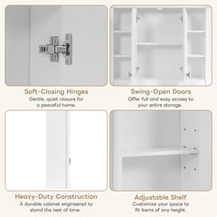 36'' x 28'' Medicine Cabinet, Wall Mounted Bathroom Storage Cabinet, with 1 Adjustable Shelf, Wall-Mounted Medicine Cabinet for Bathroom, Soft-Closing Hinges, Swing-Open Doors