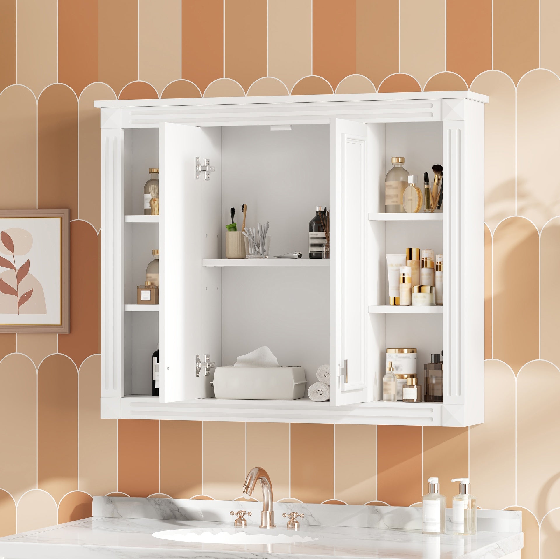 36'' x 28'' Medicine Cabinet, Wall Mounted Bathroom Storage Cabinet, with 1 Adjustable Shelf, Wall-Mounted Medicine Cabinet for Bathroom, Soft-Closing Hinges, Swing-Open Doors
