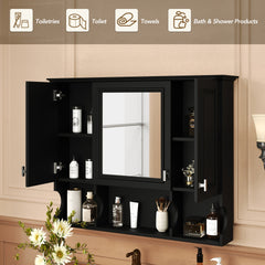 35'' x 28'' Wall Mounted Bathroom Medicine Cabinet, Modern Bathroom Wall Cabinet with Mirror,  Mirror Cabinet with Open Shelves