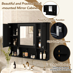 35'' x 28'' Wall Mounted Bathroom Medicine Cabinet, Modern Bathroom Wall Cabinet with Mirror,  Mirror Cabinet with Open Shelves