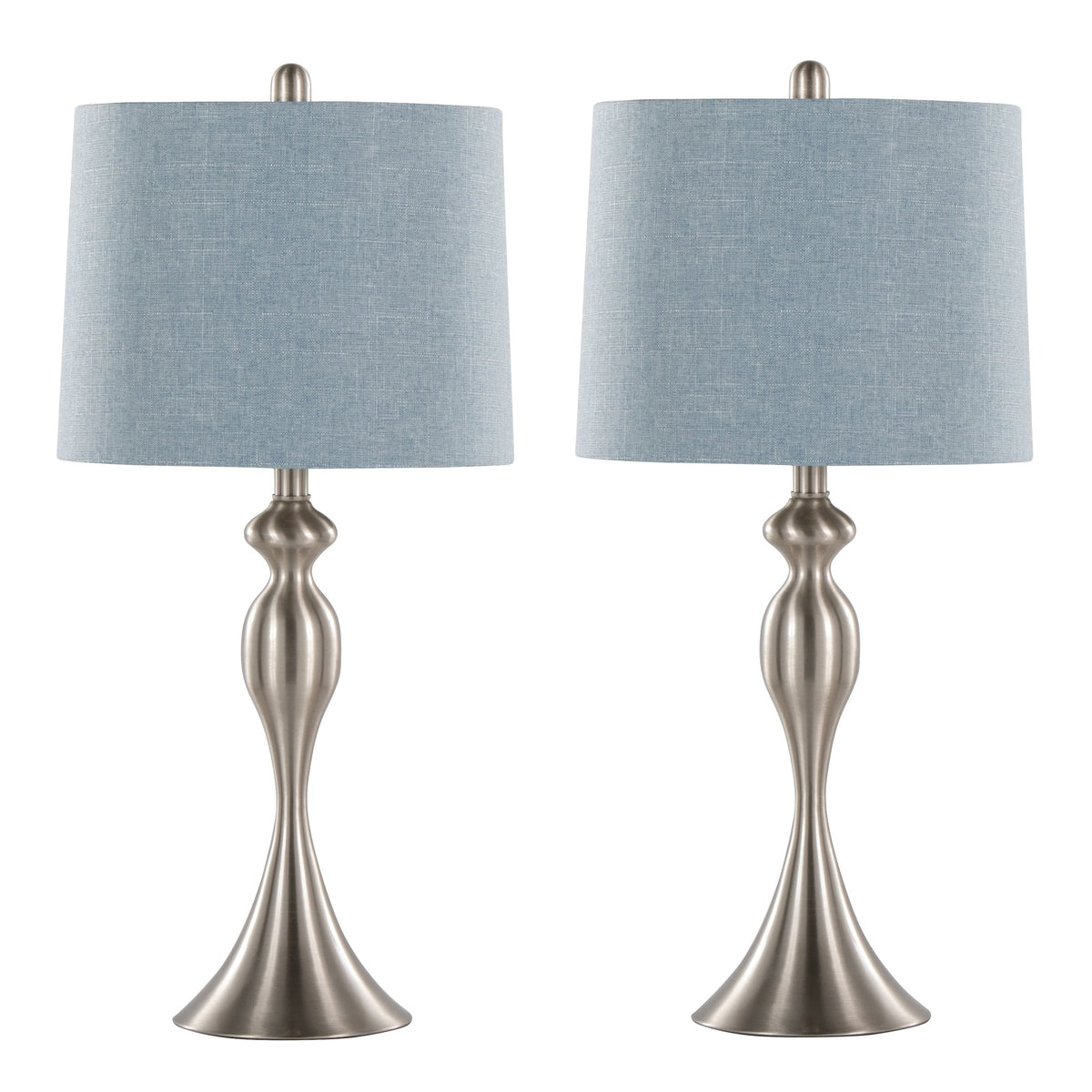 Ashland 27" Contemporary Metal Table Lamp in Brushed Nickel with Light Blue Linen Shade from Grandview Gallery by LumiSource - Set of 2