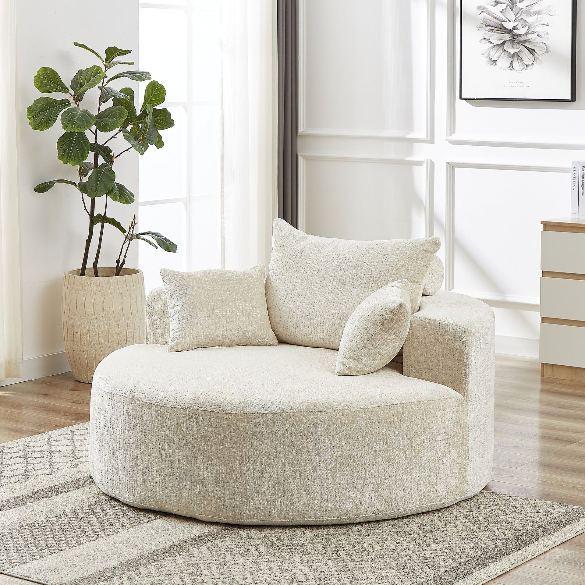 55'L Chenille Sponge single sofa,No Assembly Required,Fluffy Modern Sleeper Chair for Living room, Bedroom, Lounge and Projection Room(Not a swivel chair.)