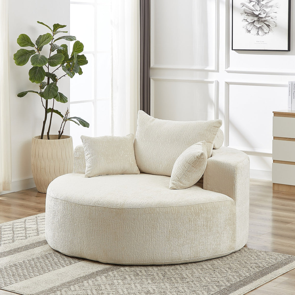 55'L Chenille Sponge single sofa,No Assembly Required,Fluffy Modern Sleeper Chair for Living room, Bedroom, Lounge and Projection Room(Not a swivel chair.)