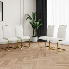 Modern Dining Chairs with Faux Leather Padded Seat Dining Living Room Chairs Upholstered Chair with gold Metal Legs Design for Kitchen, Living, Bedroom, Dining Room Side Chairs Set of 4