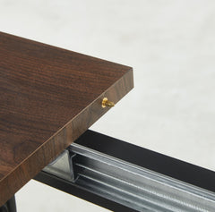 walnut color,Square Extendable Dining Table with metal leg,Modern Space Saving Kitchen Table for Living Room(55.11''/ 70.86" L x 31.5" W x 29.5" H)