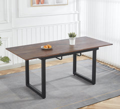 walnut color,Square Extendable Dining Table with metal leg,Modern Space Saving Kitchen Table for Living Room(55.11''/ 70.86" L x 31.5" W x 29.5" H)