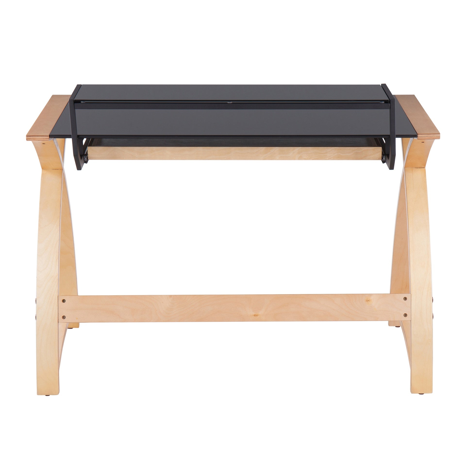 Bentley Mid-Century Modern Office Desk in Natural Wood and Black Glass by LumiSource
