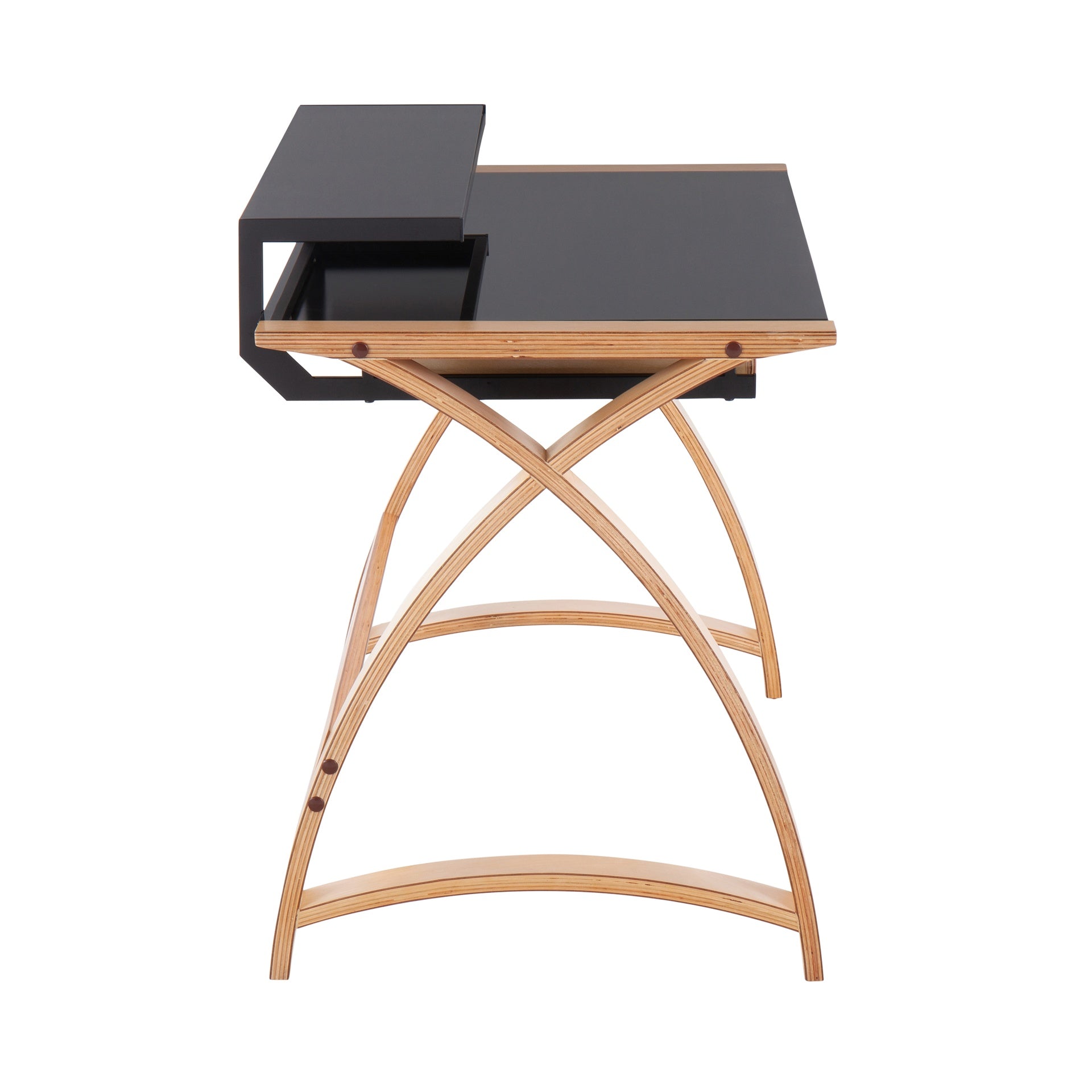 Bentley Mid-Century Modern Office Desk in Natural Wood and Black Glass by LumiSource