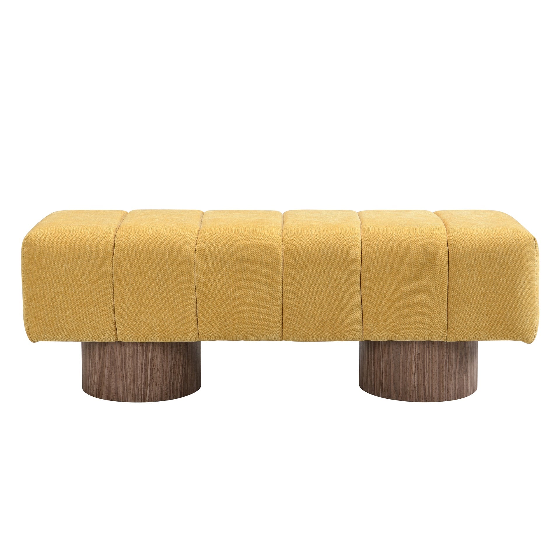 Upholstered Dining Bench for Dining Room, No-Assembly End of Bed Entryway Bench Ottoman for Bedroom Living Room, Yellow Chenille Fabric Stool Top Wood Leg 300 LBS Weight Capacity