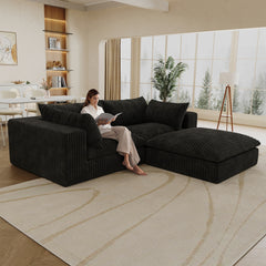 39.8" Cloud Sofa,Corduroy Fabric,Deep Seat Couches,Double-layer design,Removable  Cushion,No Assembly, DIY Combination for Living room, Bedroom,Conference room ,Apartment,Black