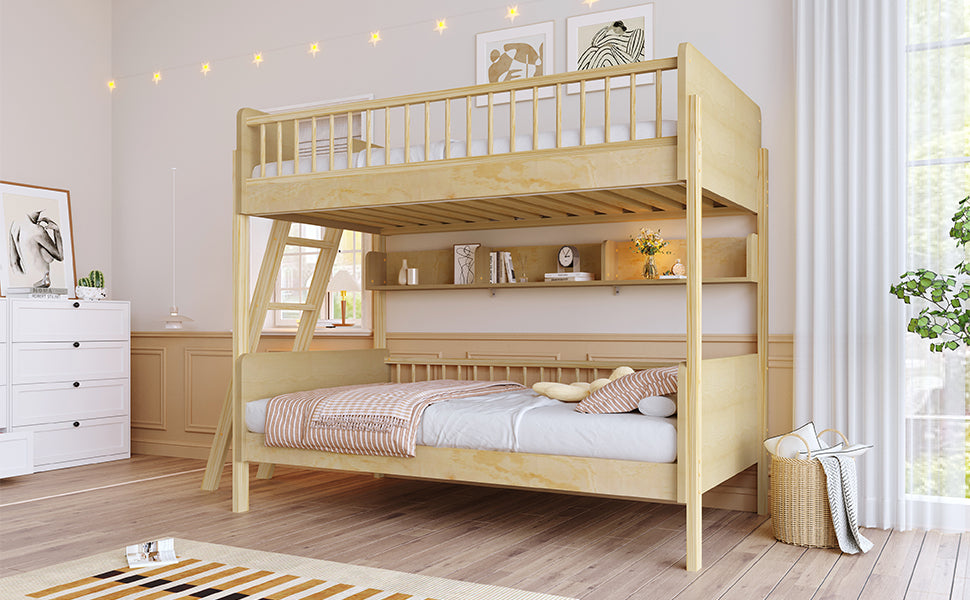Twin Size Wooden Bunk Bed with 3 Storage Shelves,Ladder can be Changed Left or Right,Natural