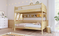 Twin Size Wooden Bunk Bed with 3 Storage Shelves,Ladder can be Changed Left or Right,Natural