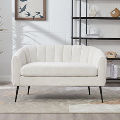 50.2'' Wide Upholstered Chenille Mini Loveseat Accent Couch, Modern Glam Small Settee with Metal Legs, Channel Tufted 2-Seater Sofa for Living Rooms Bedrooms Dorm Studio Office Small Spaces, Ivory