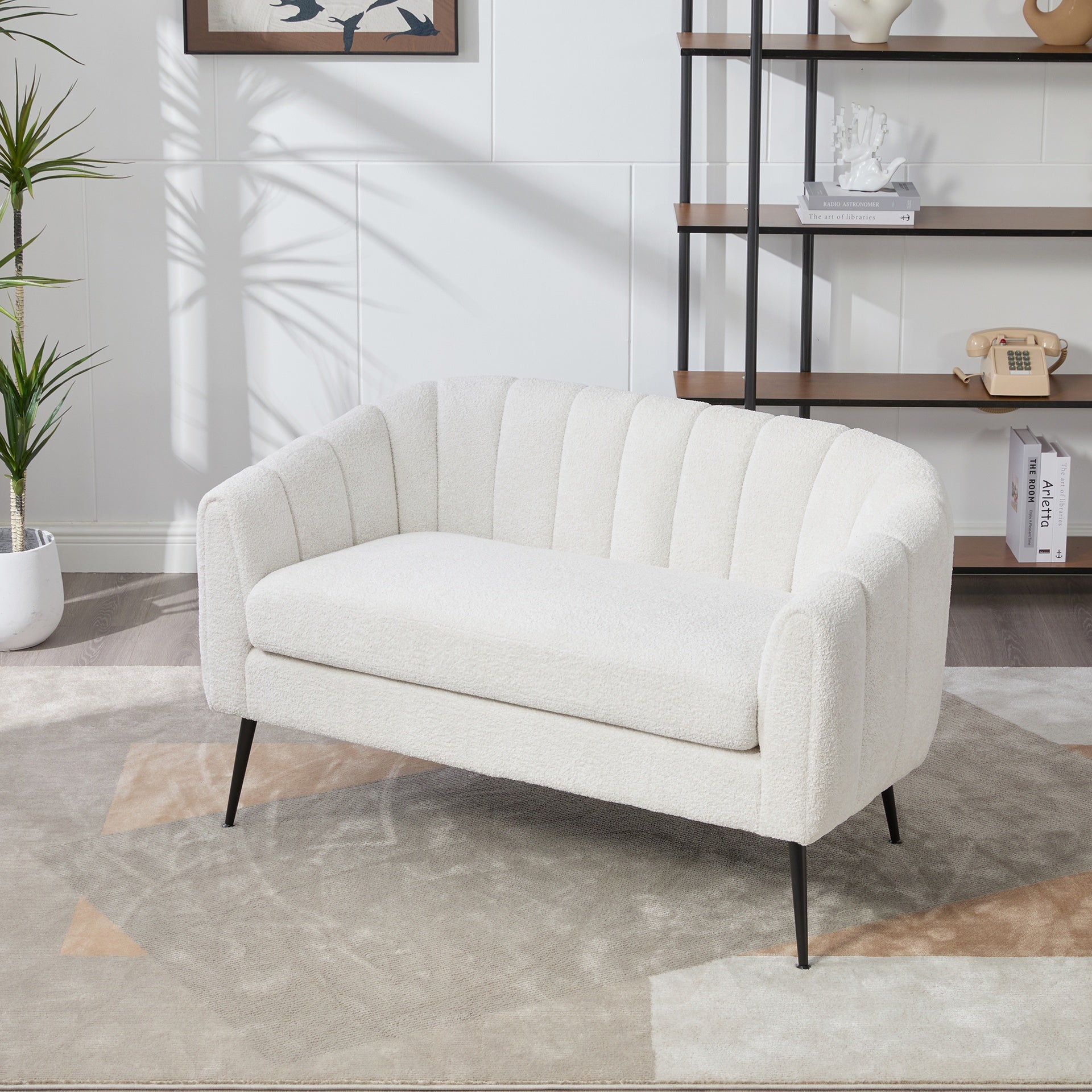 50.2'' Wide Upholstered Chenille Mini Loveseat Accent Couch, Modern Glam Small Settee with Metal Legs, Channel Tufted 2-Seater Sofa for Living Rooms Bedrooms Dorm Studio Office Small Spaces, Ivory