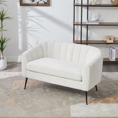 50.2'' Wide Upholstered Chenille Mini Loveseat Accent Couch, Modern Glam Small Settee with Metal Legs, Channel Tufted 2-Seater Sofa for Living Rooms Bedrooms Dorm Studio Office Small Spaces, Ivory