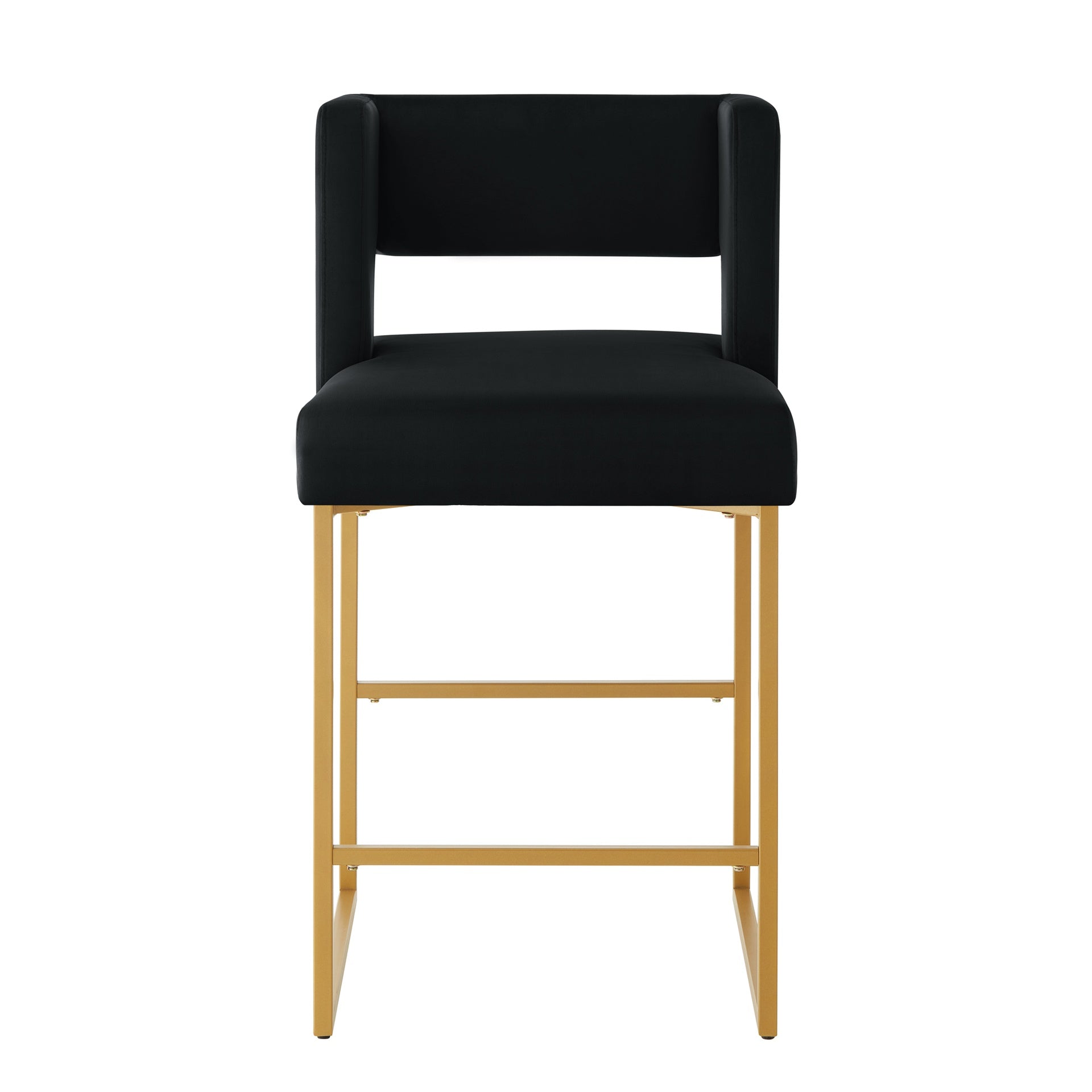 Modern Fashion Counter Height Bar Stools with Unique Square Open Backrest, Set of 2 Versatile Bar Chairs with Sturdy Iron Legs, 26" H Counter Height Chairs for kitchen islands, Black/Gold