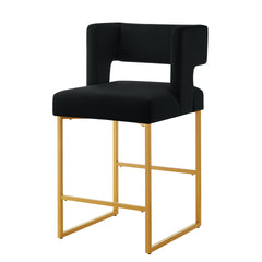 Modern Fashion Counter Height Bar Stools with Unique Square Open Backrest, Set of 2 Versatile Bar Chairs with Sturdy Iron Legs, 26" H Counter Height Chairs for kitchen islands, Black/Gold