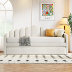 Twin size Upholstered Daybed with Trundle ,Velvet Sofabed with USB Charging Ports,No Box-spring Needed,Beige