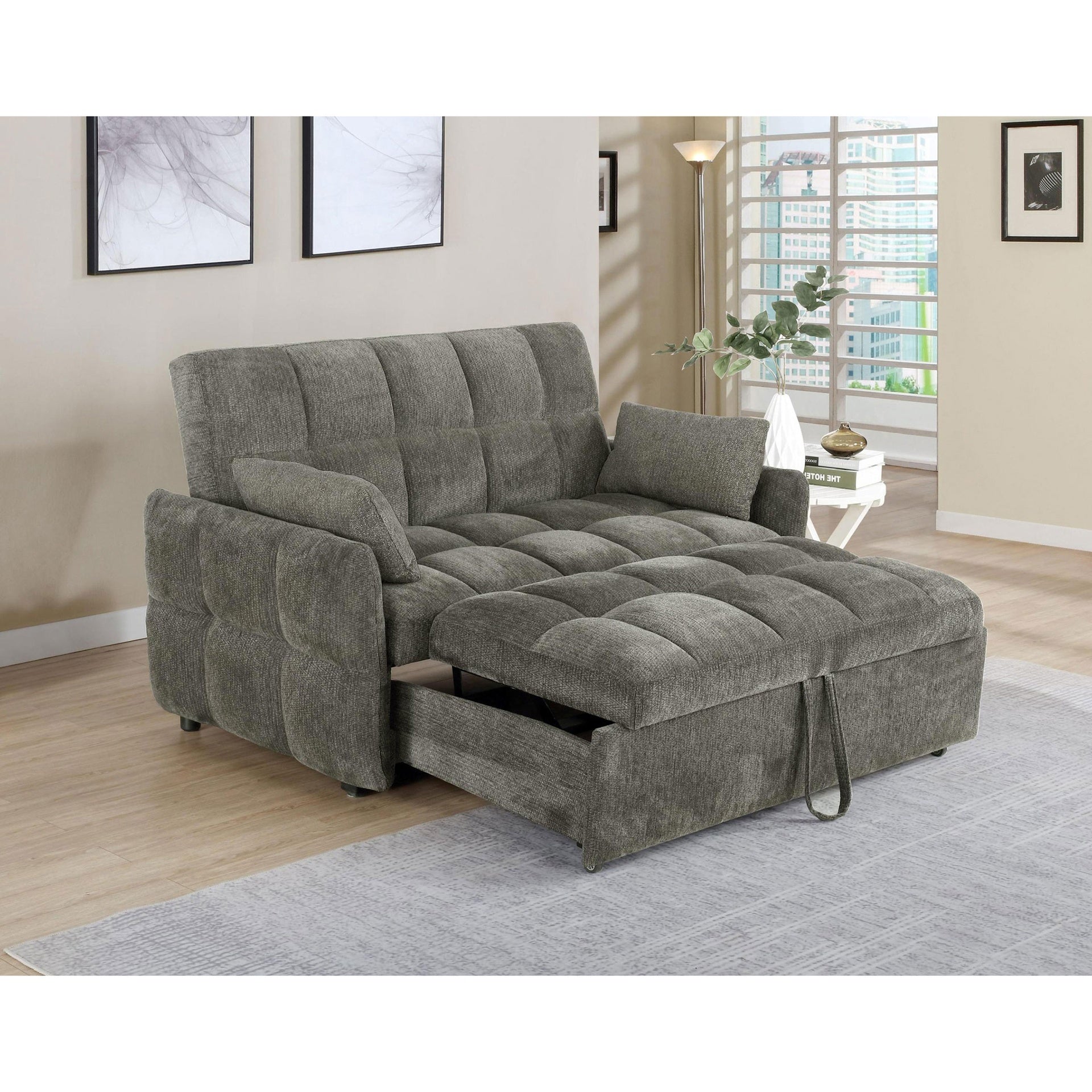 Alvara Dark Grey Tufted Cushion Pull-out Sleeper Sofa Bed