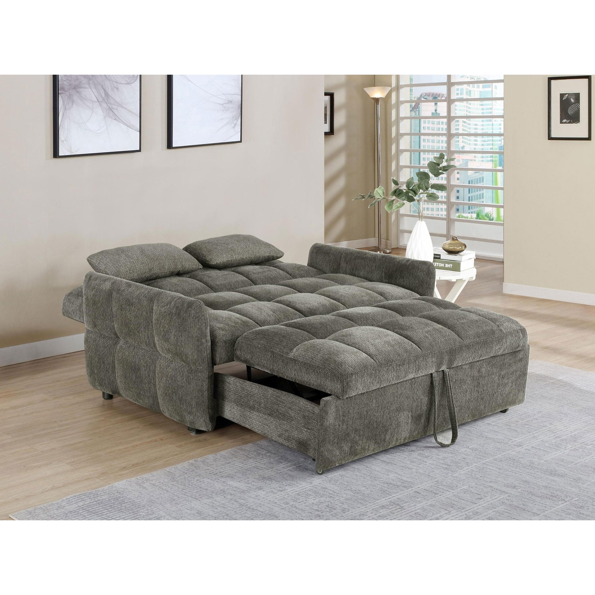Alvara Dark Grey Tufted Cushion Pull-out Sleeper Sofa Bed