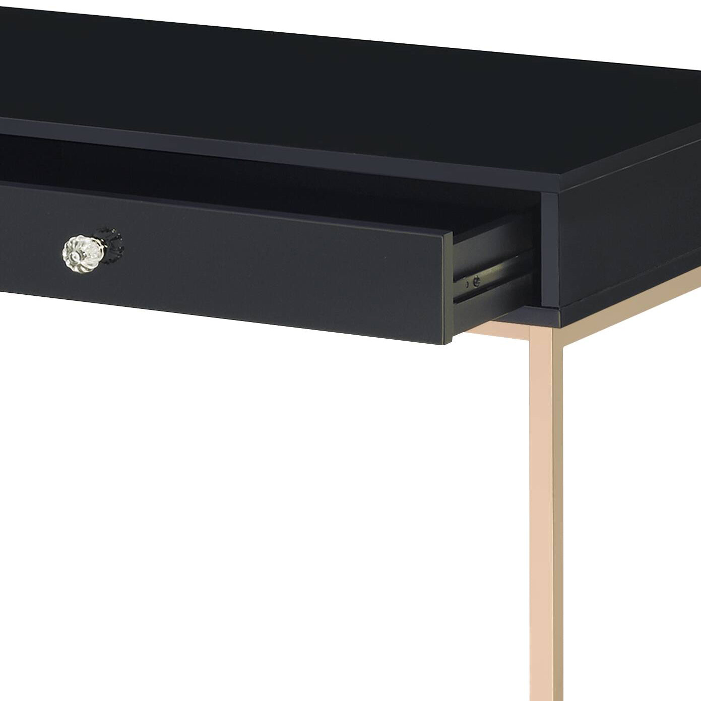 Black High Gloss and Gold 2-drawer Writing Desk