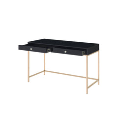 Black High Gloss and Gold 2-drawer Writing Desk