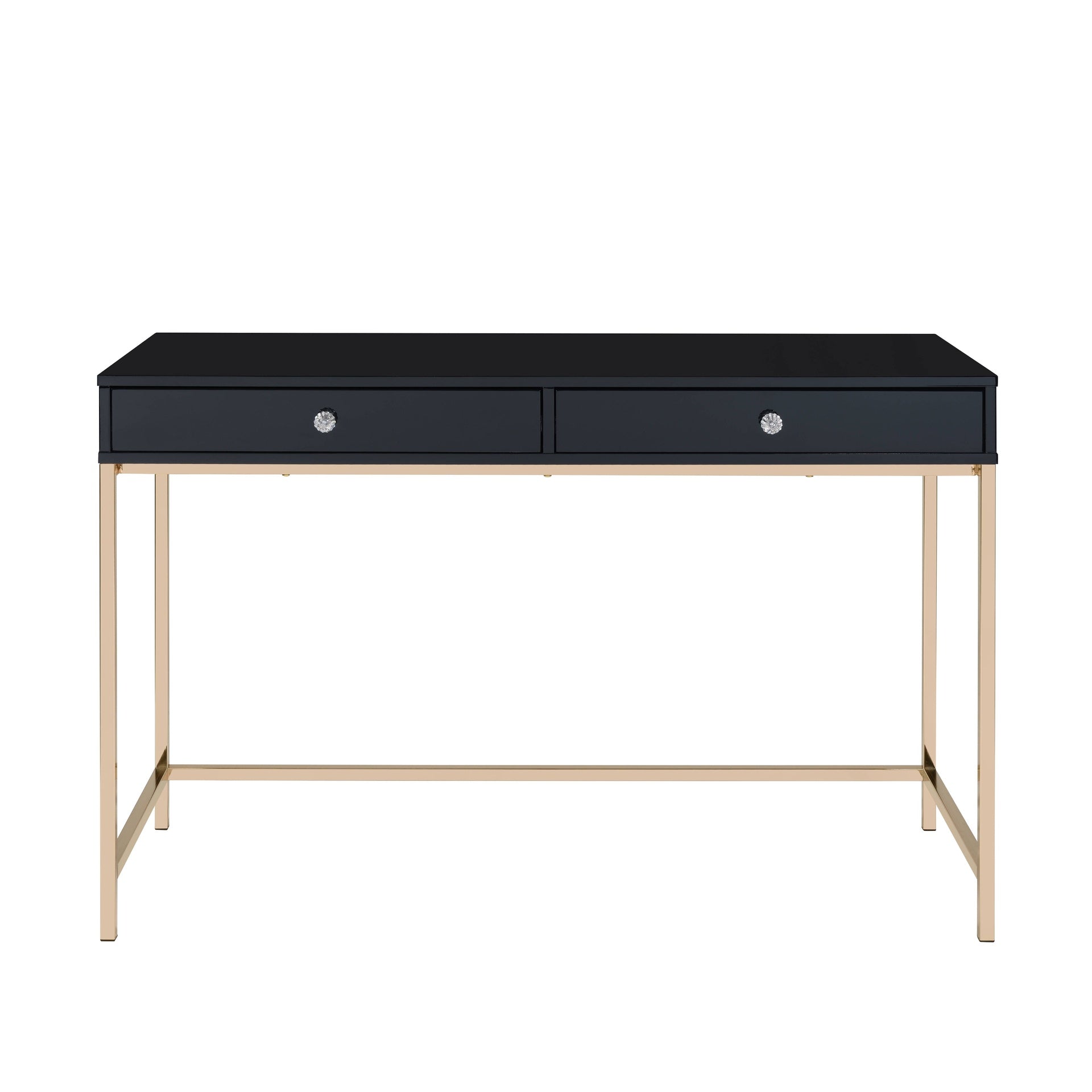Black High Gloss and Gold 2-drawer Writing Desk