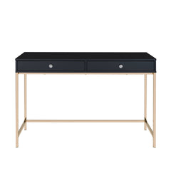 Black High Gloss and Gold 2-drawer Writing Desk