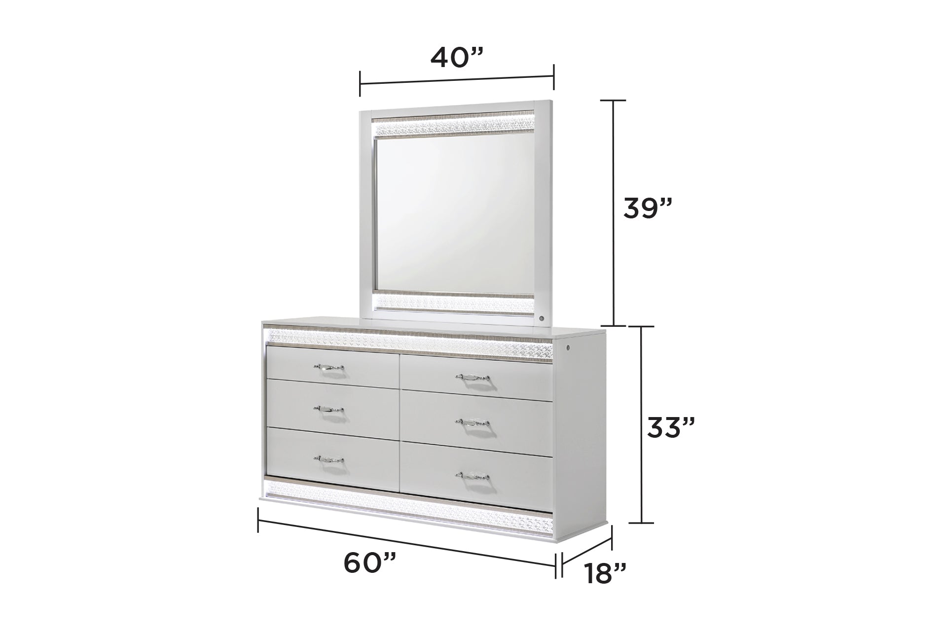 Glam Modern Style 5 Pc Queen Bedroom Set with LED Headboard Made with Wood in White(NJ INVENTORY)