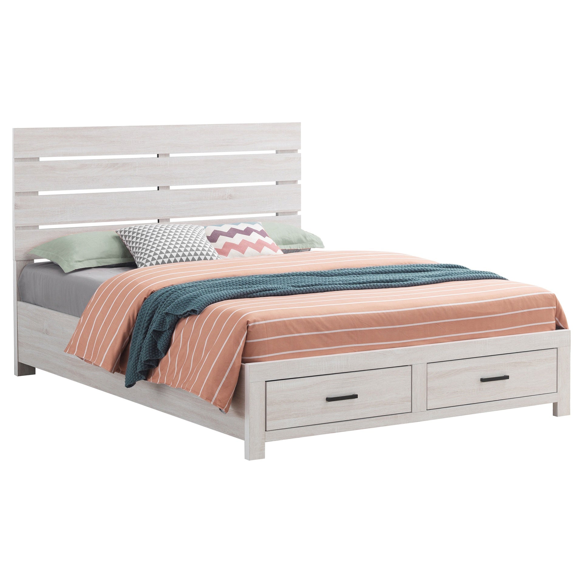 Geary Coastal White Queen Storage Panel Bed