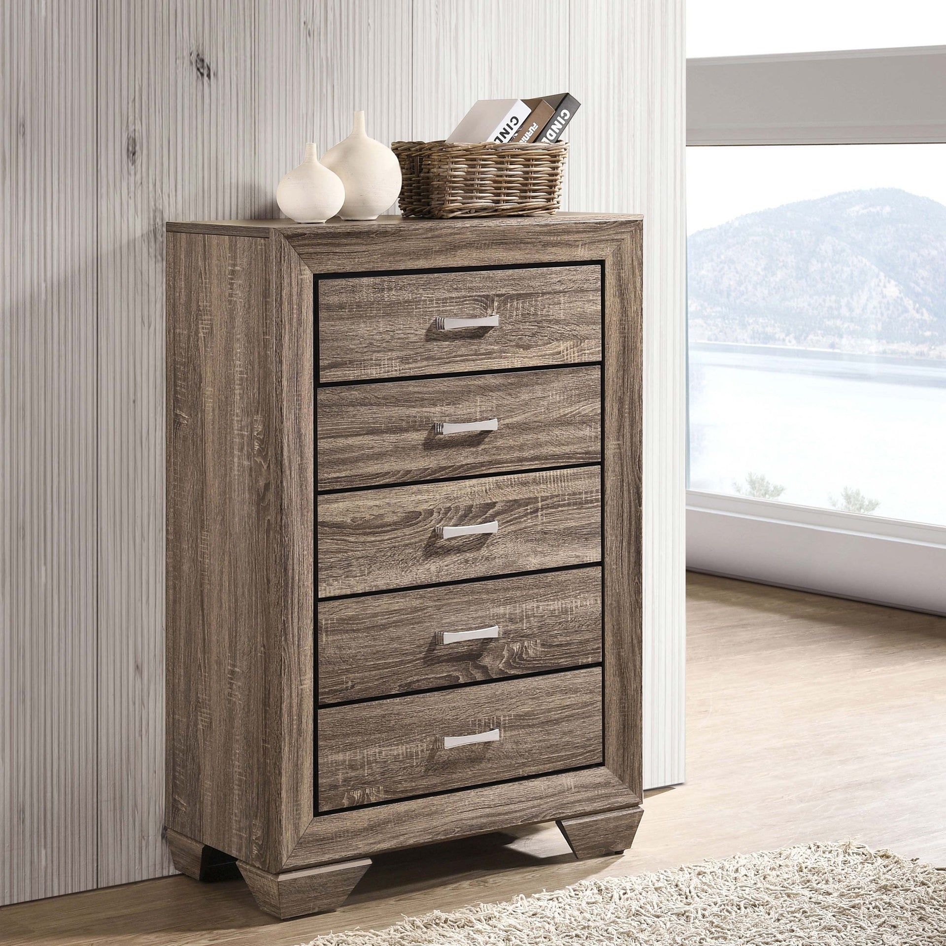 Harrison Washed Taupe 5-drawer Bedroom Chest