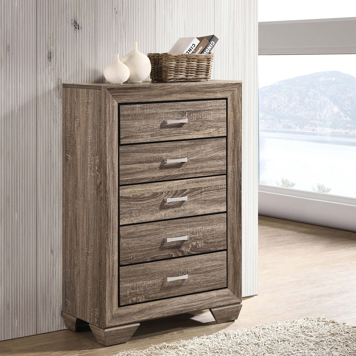 Harrison Washed Taupe 5-drawer Bedroom Chest