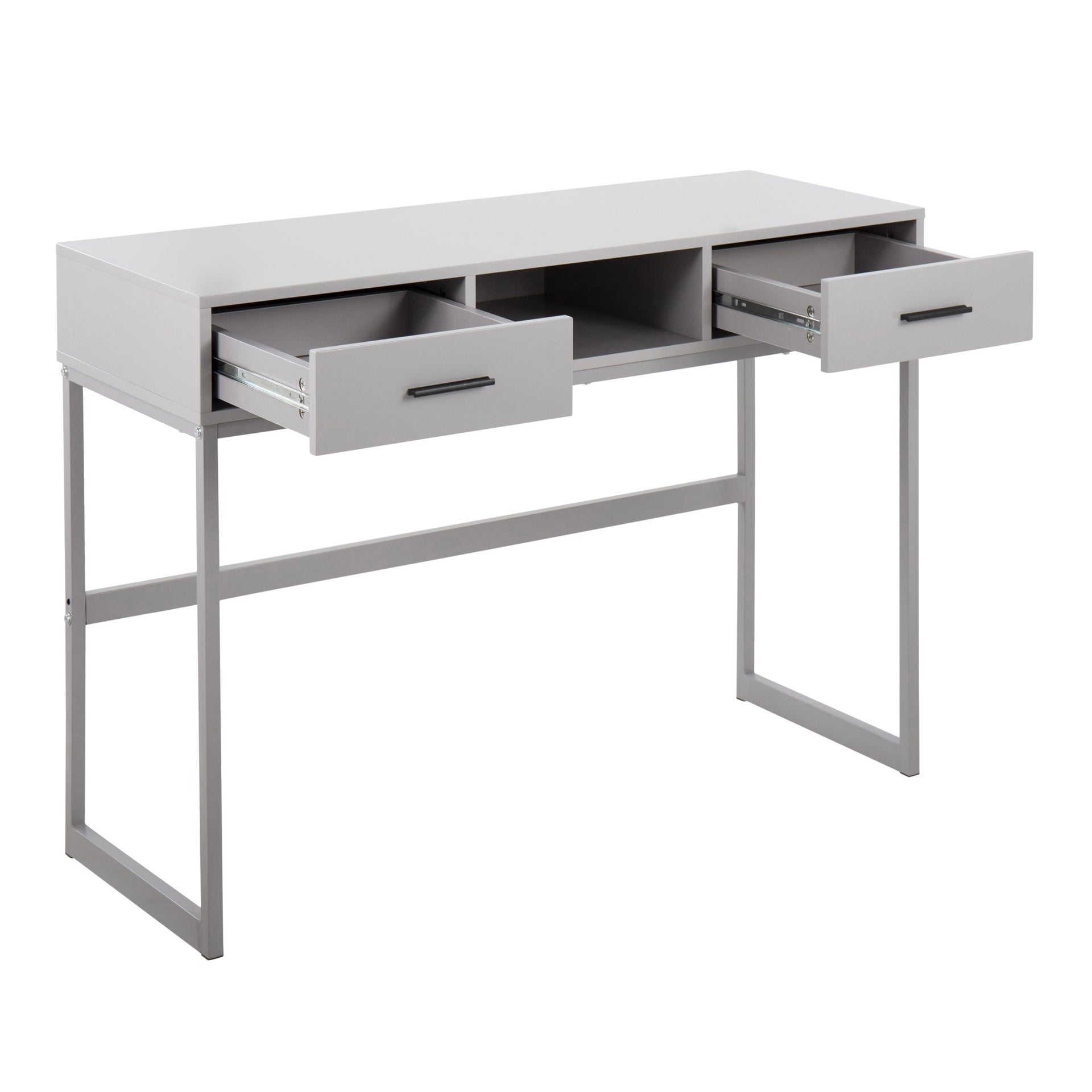 Franklin Contemporary Console Table in Grey Metal and Grey Wood by LumiSource