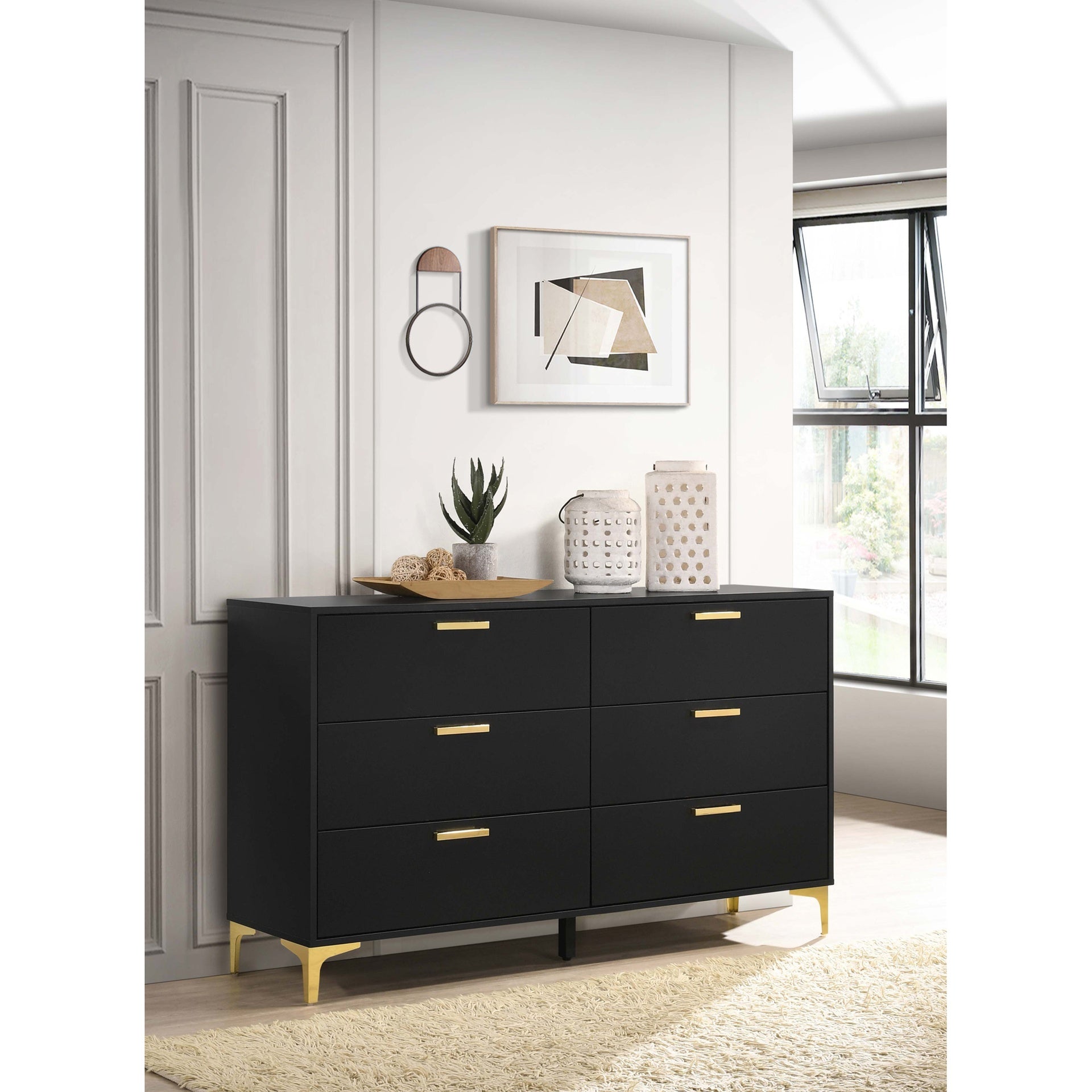Lexie Black and Gold 6-Drawer Rectangular Dresser