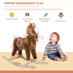 Qaba Kids Ride on Rocking Horse Toddler Plush Toy with Realistic Sounds for 3 Years Old Children - Brown