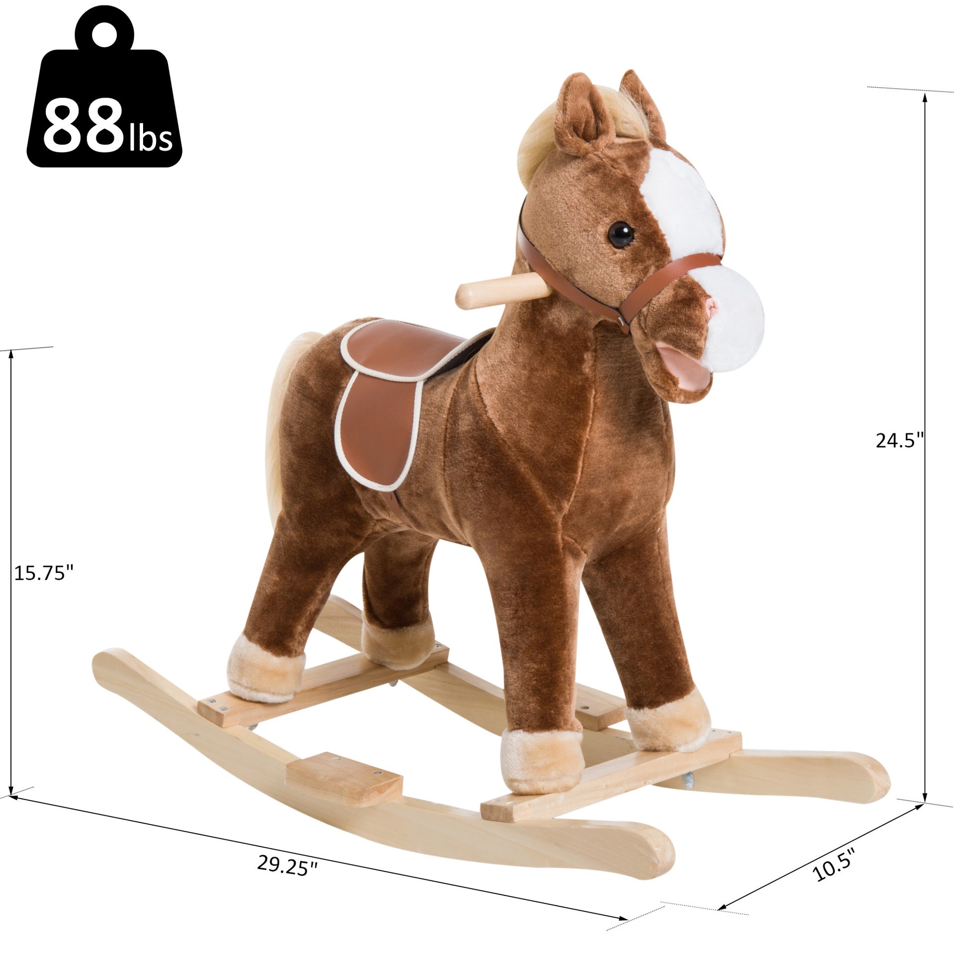 Qaba Kids Ride on Rocking Horse Toddler Plush Toy with Realistic Sounds for 3 Years Old Children - Brown