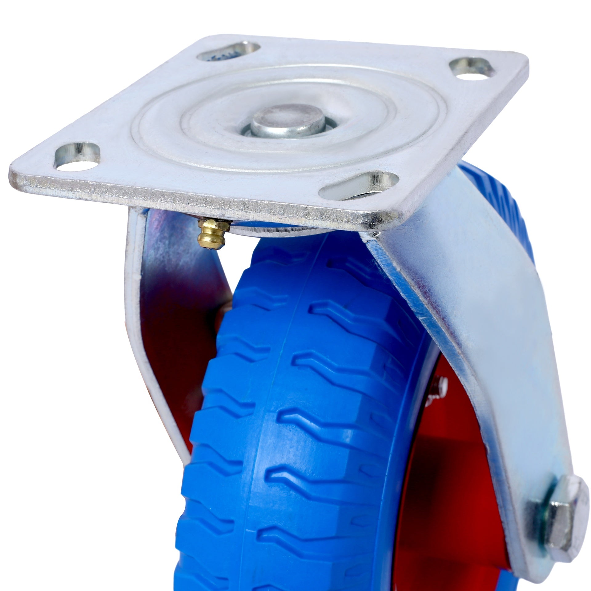 2PCS 8IN CASTER FLAT FREE WHEEL, SWIVEL Caster Wheel,Steel Hub with Ball Bearings, 5/8-Inch Bore Centered Axle -Blue