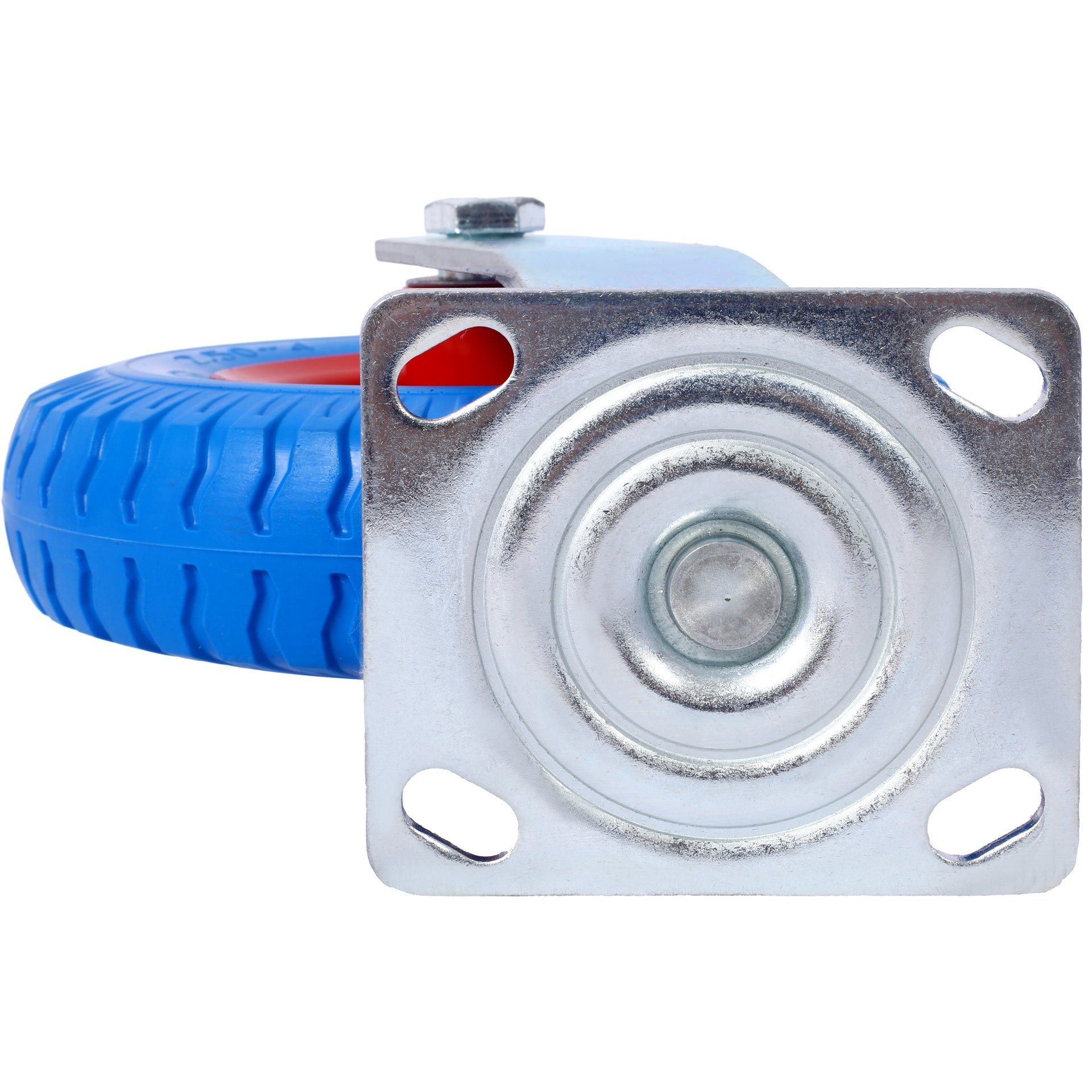 2PCS 8IN CASTER FLAT FREE WHEEL, SWIVEL Caster Wheel,Steel Hub with Ball Bearings, 5/8-Inch Bore Centered Axle -Blue