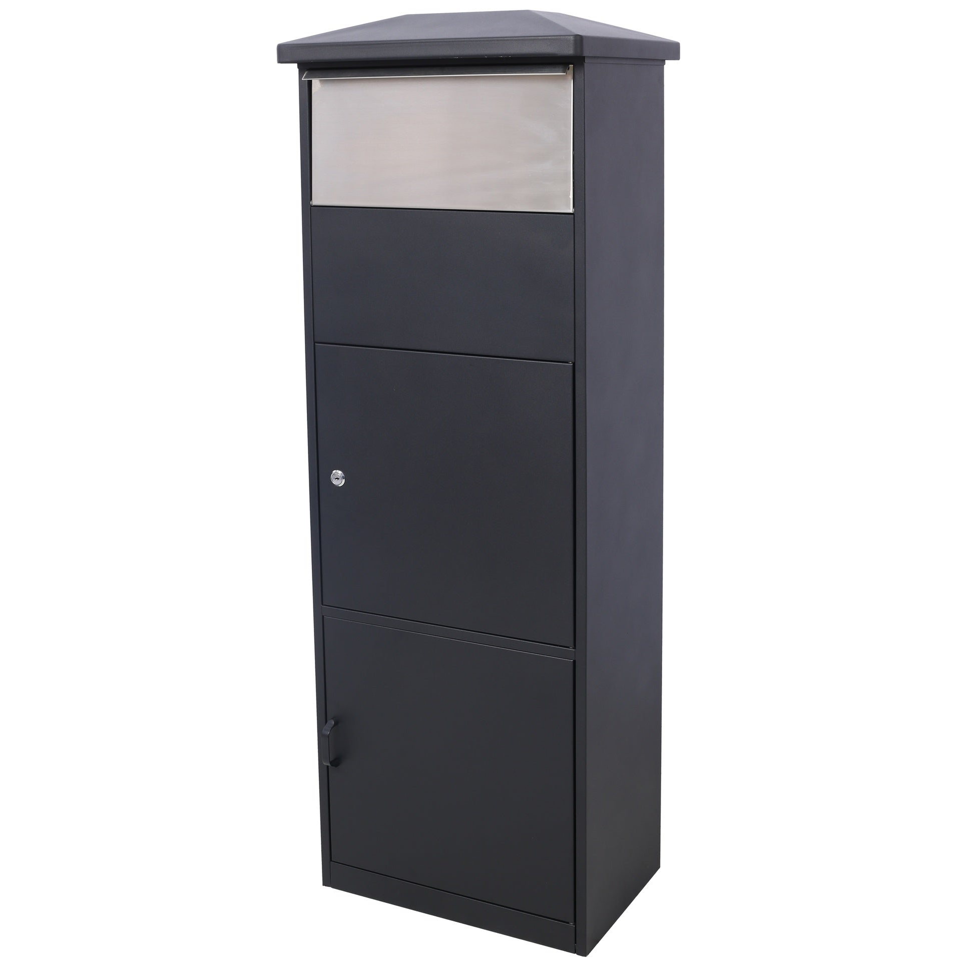 Large Package Delivery Parcel Mail Drop Box for Porch, Floor Lockable Drop Slot Mail Box with Parcel Compartment, Black