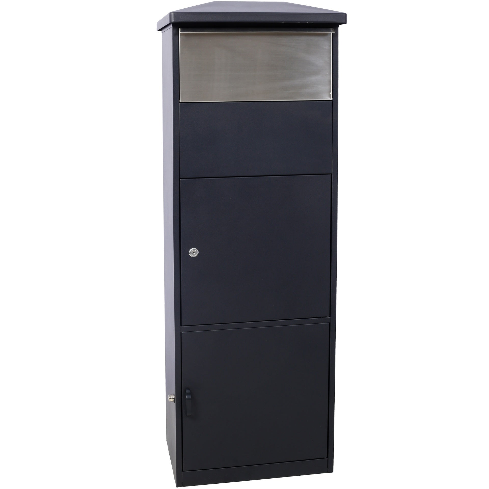 Large Package Delivery Parcel Mail Drop Box for Porch, Floor Lockable Drop Slot Mail Box with Parcel Compartment, Black