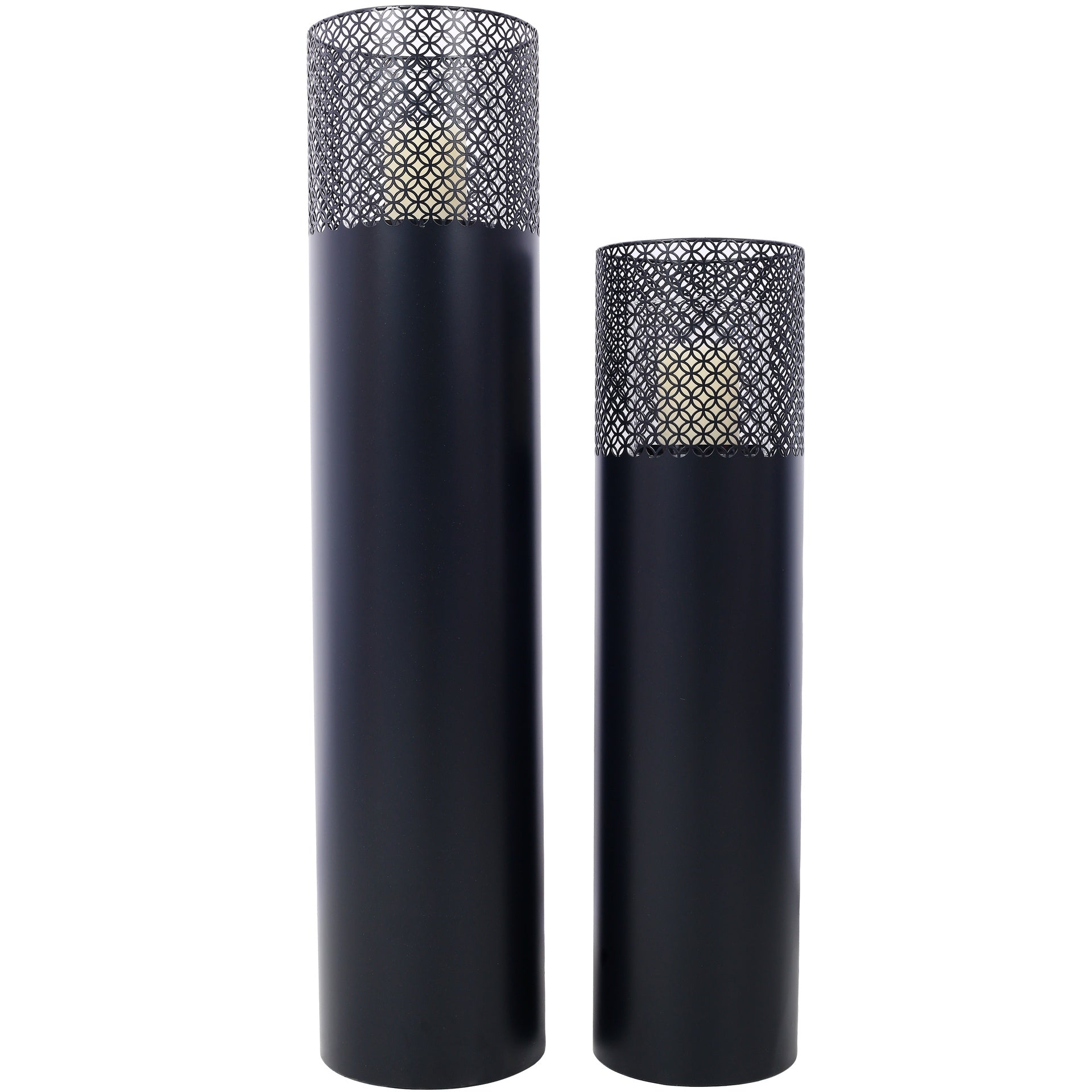 Lantern Column, Set of 2, Decorative Column for Garden in  Industrial Design, Lantern for Outdoor and Indoor, Lantern Including Candles, Oriental, 37 1/2+ 29 1/2 in