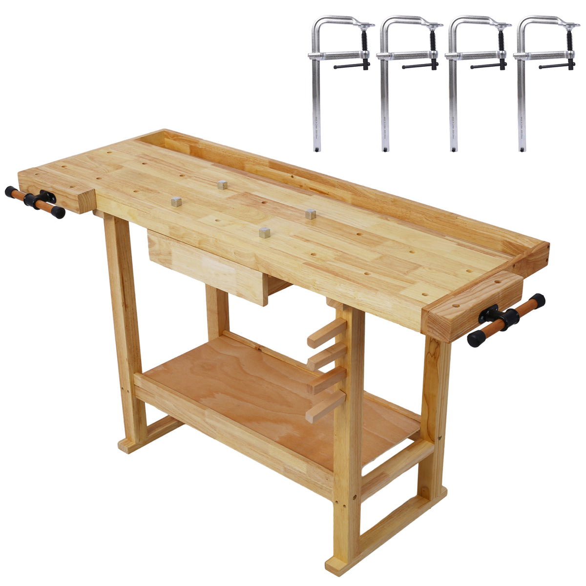 55-Inch Wood Workbench - Wooden Workbench for Garage Workshop and Home, with Bar Clamps Set 12 inch x 4-3/4 inch Throat,Pack of 4