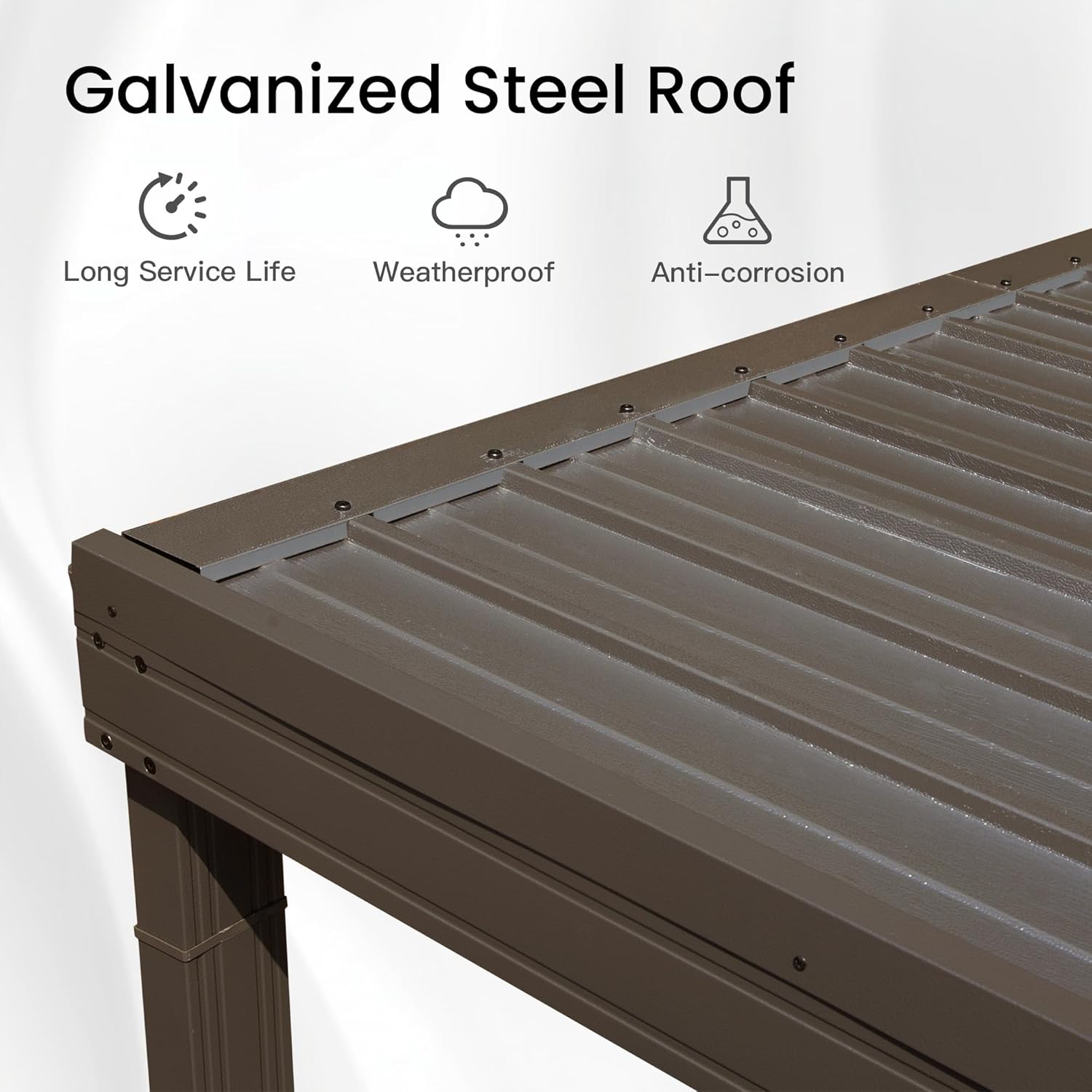 8' x 8' Lean to Gazebo, Wall Mounted Gazebos Pergola with Built in Drainage System, Galvanized Steel Roof, Hardtop Patio Shelter for Deck, Porch, Backyard and More,Brown