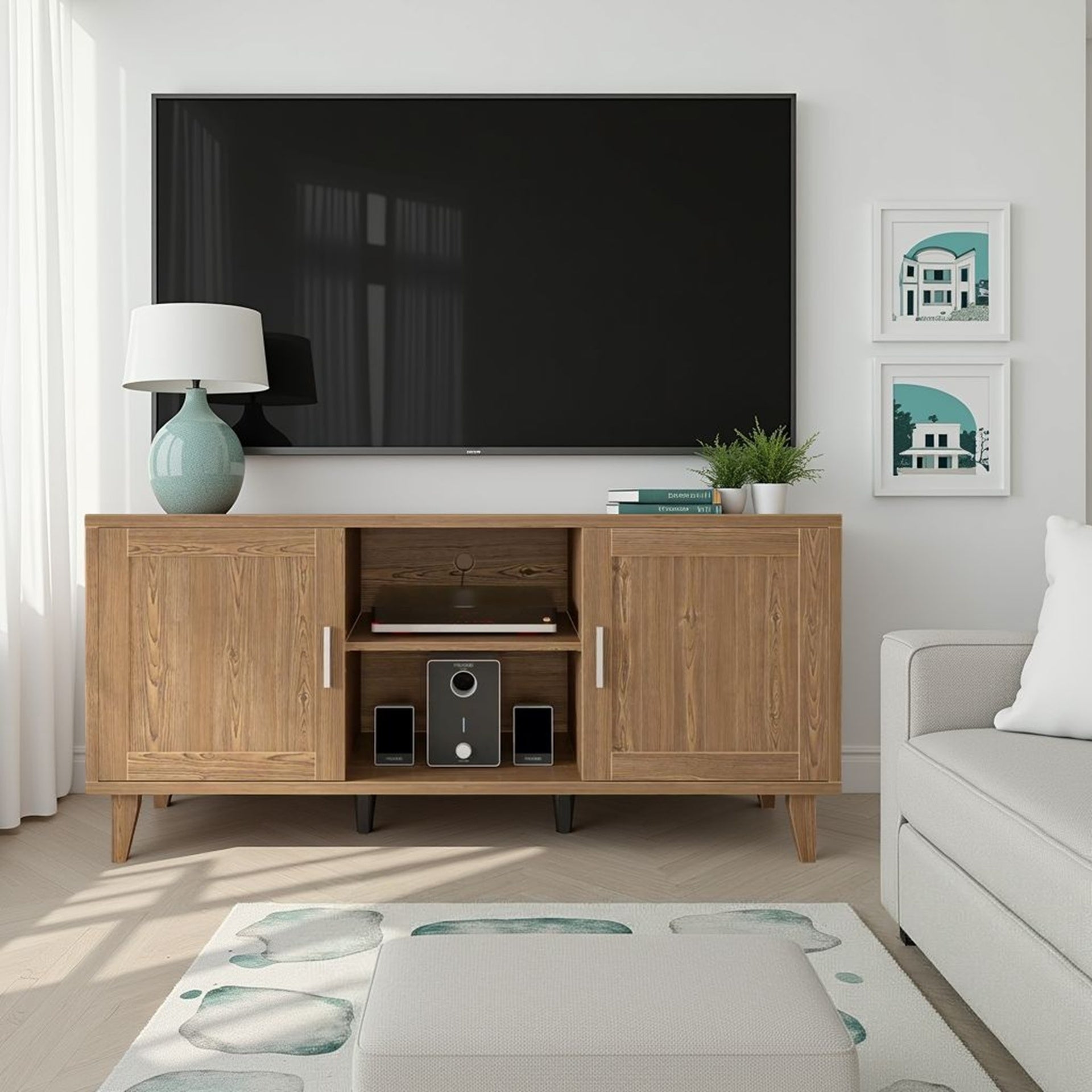 Modern 60 Inch TV Stand for TVs up to 65 inches, Classic Walnut Finish