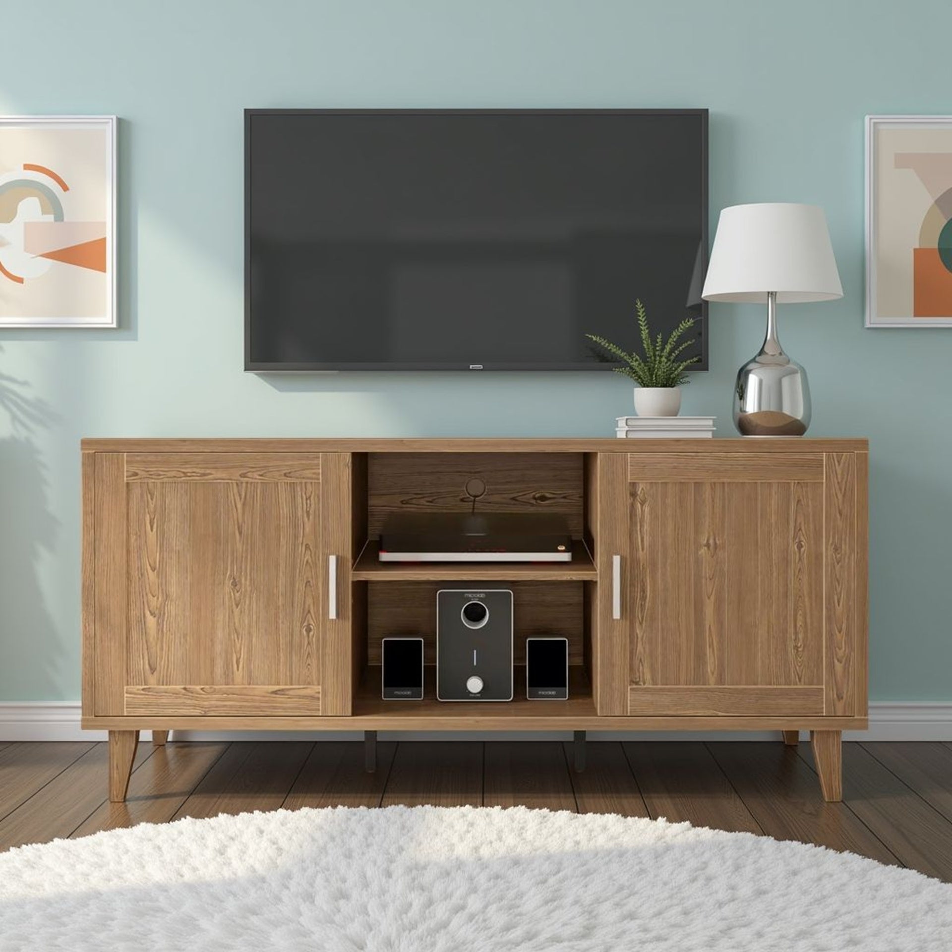 Modern 60 Inch TV Stand for TVs up to 65 inches, Classic Walnut Finish