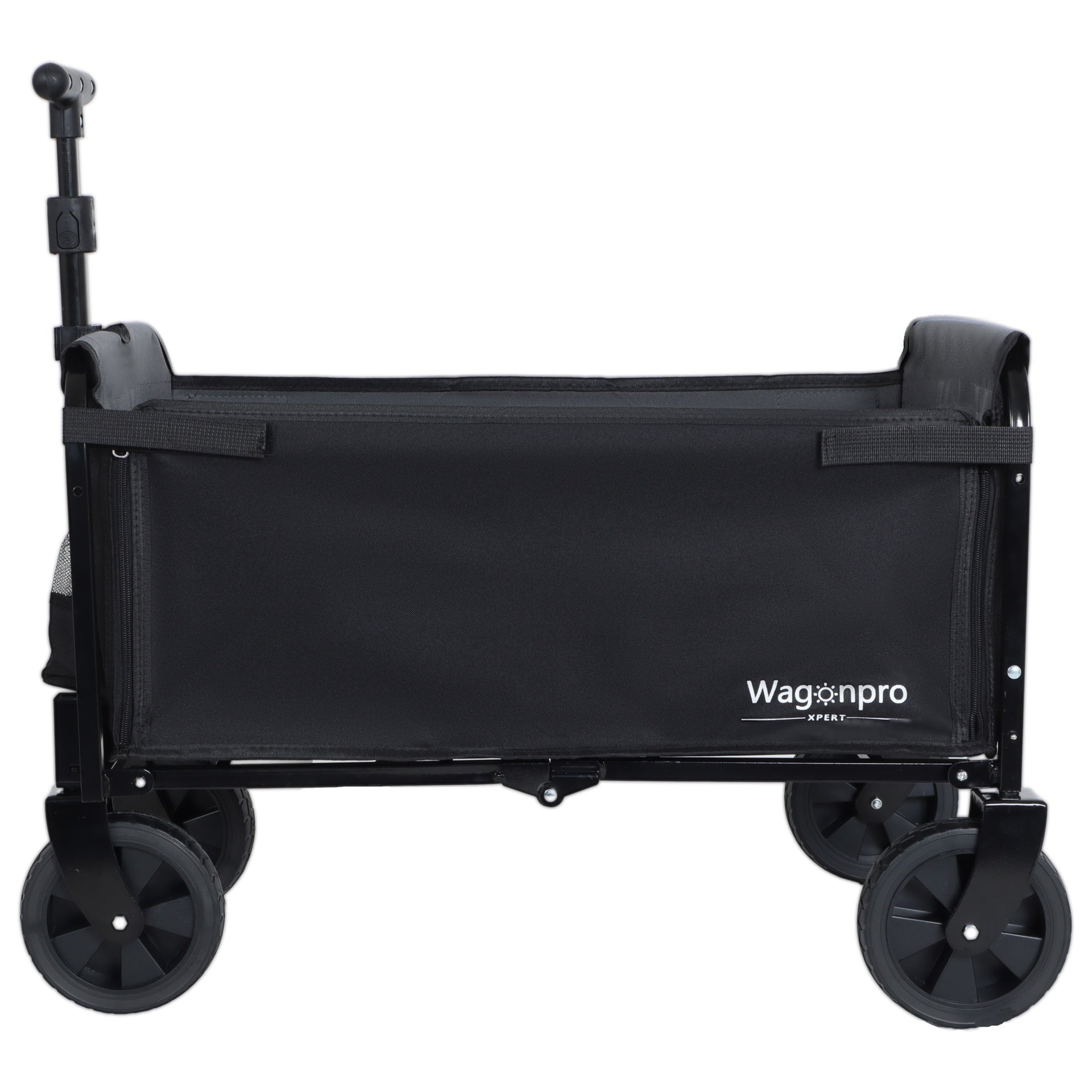 All-in-One Convertible Folding Camping Wagon Cart: Bench Seat, Storage Compartment & Included Dog Tether, Black/Gray