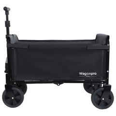 All-in-One Convertible Folding Camping Wagon Cart: Bench Seat, Storage Compartment & Included Dog Tether, Black/Gray