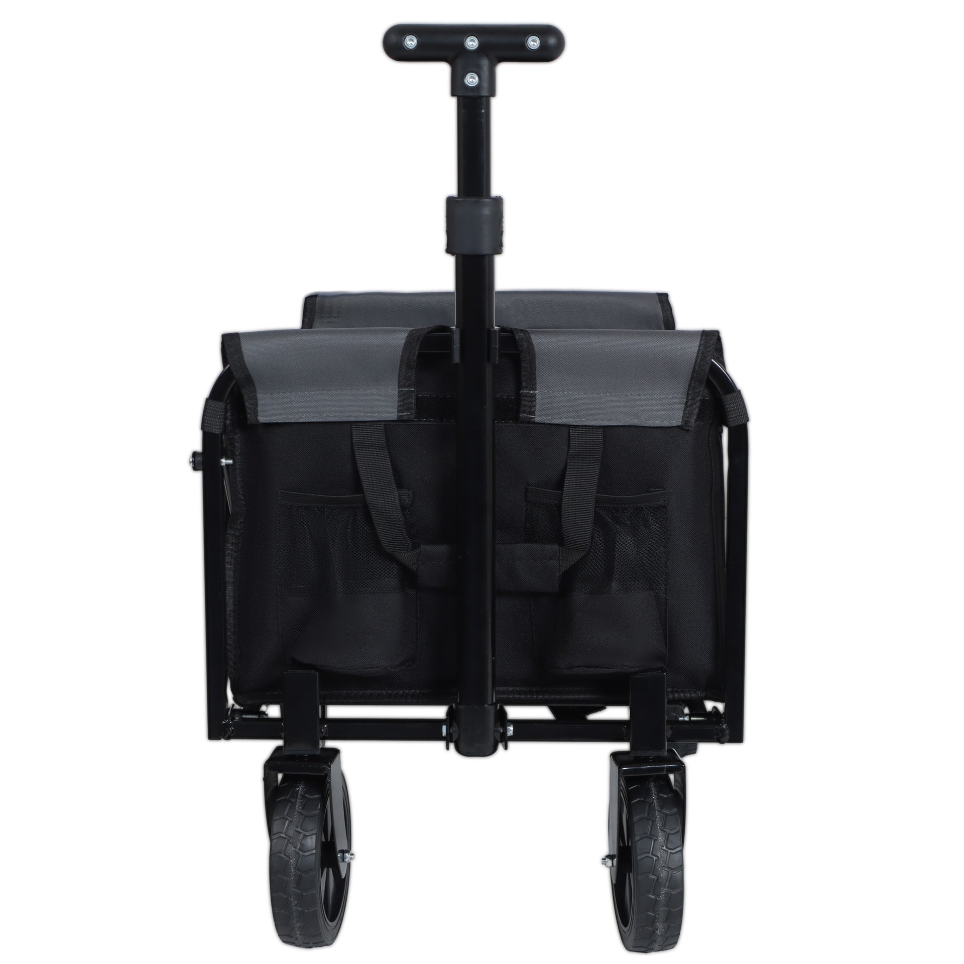All-in-One Convertible Folding Camping Wagon Cart: Bench Seat, Storage Compartment & Included Dog Tether, Black/Gray